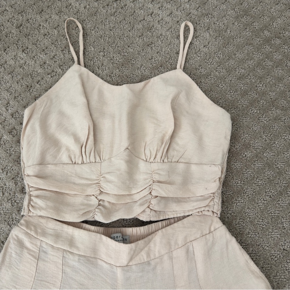 Paper Crane Cream two-piece set - crop top and wide leg pants - Picture 2 of 4